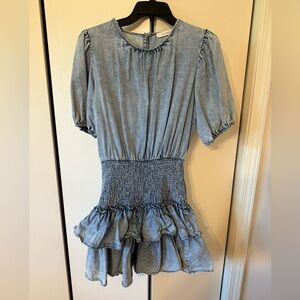 Blue Denim Smocked Waist Ruffle Dress